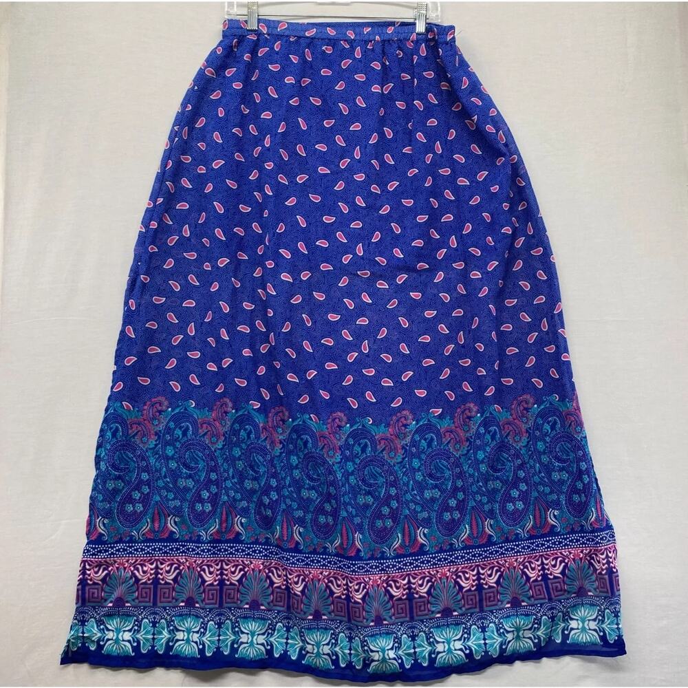 TRUTH NYC Maxi Skirt, Blue Paisley Floral Size M, underlined, opening on side